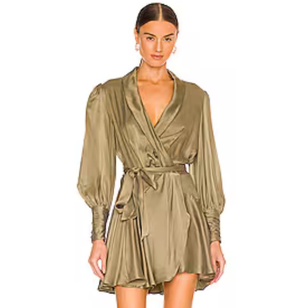 Zimmermann Khaki Silk Long Sleeve Dress